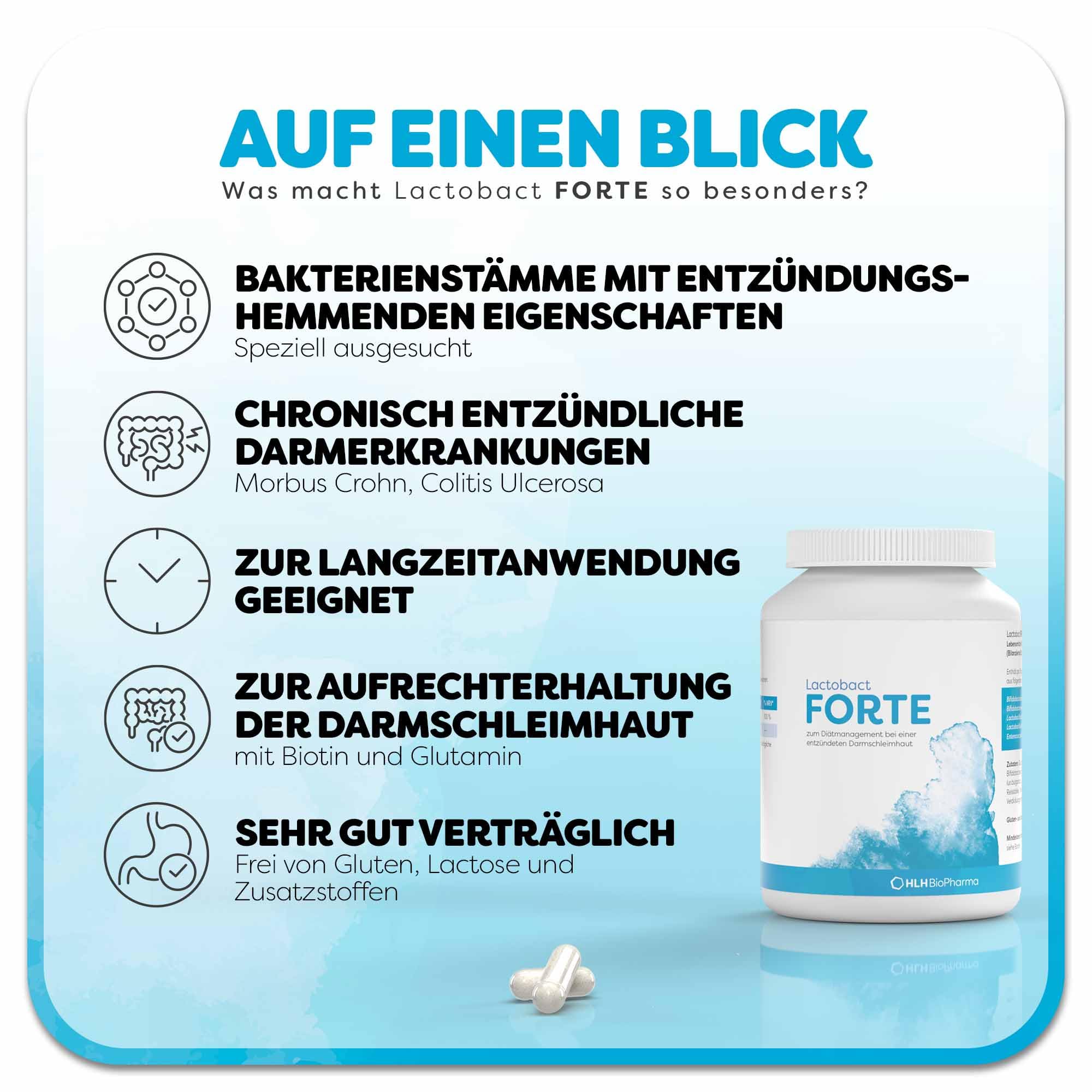 Lactobact FORTE Spar-Set 2x120 Kapseln. Zur diätetischen Behandlung einer entzündeten Darmschleimhaut.