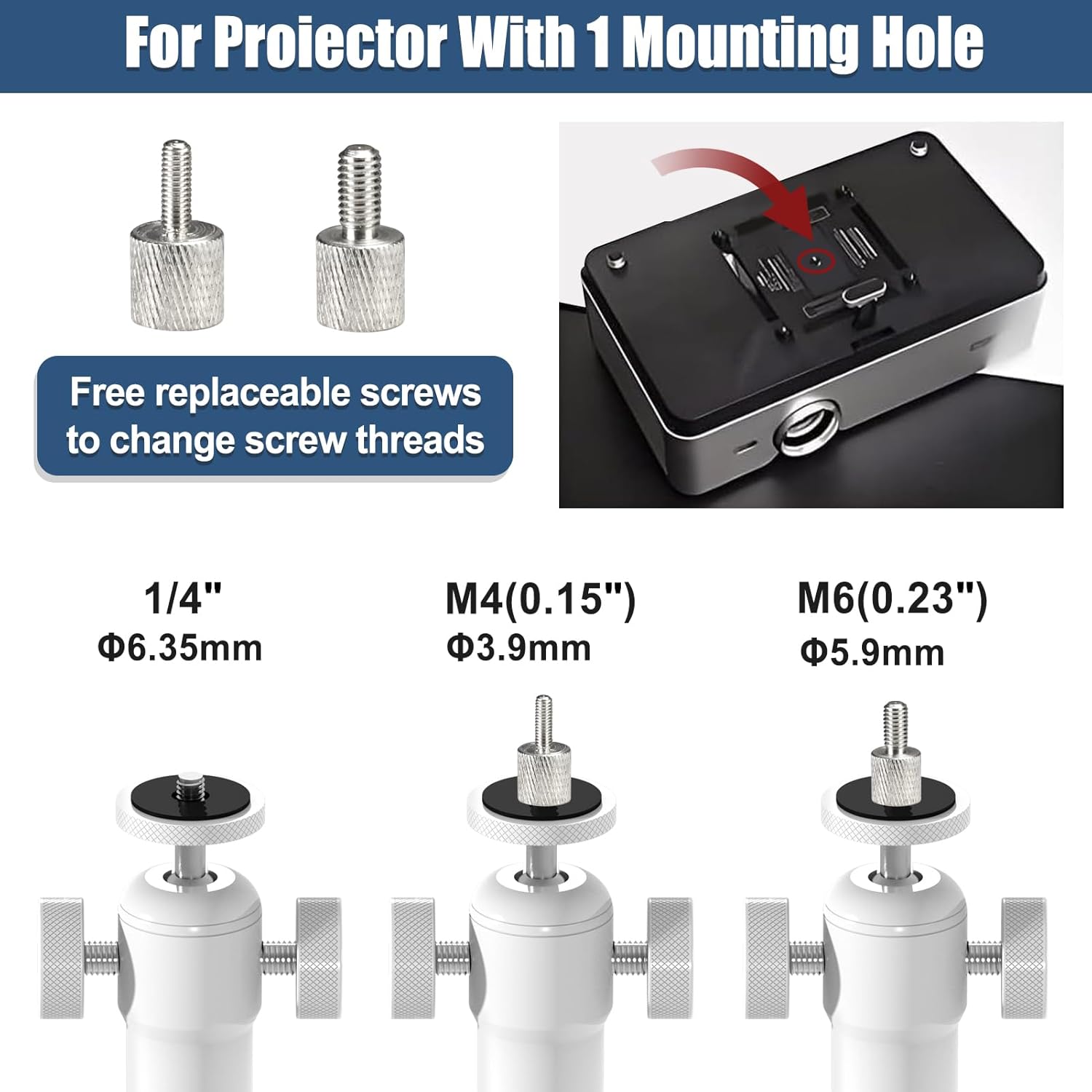 2-Be-Best Projector Mount with New Gimbal ¼-Inch Screw Longer Length 14-24 in / 37-62 cm Projector Ceiling/Wall Mount 360° Rotatable Ceiling Projectors Mounts Adjustable Bracket Universal Mount White