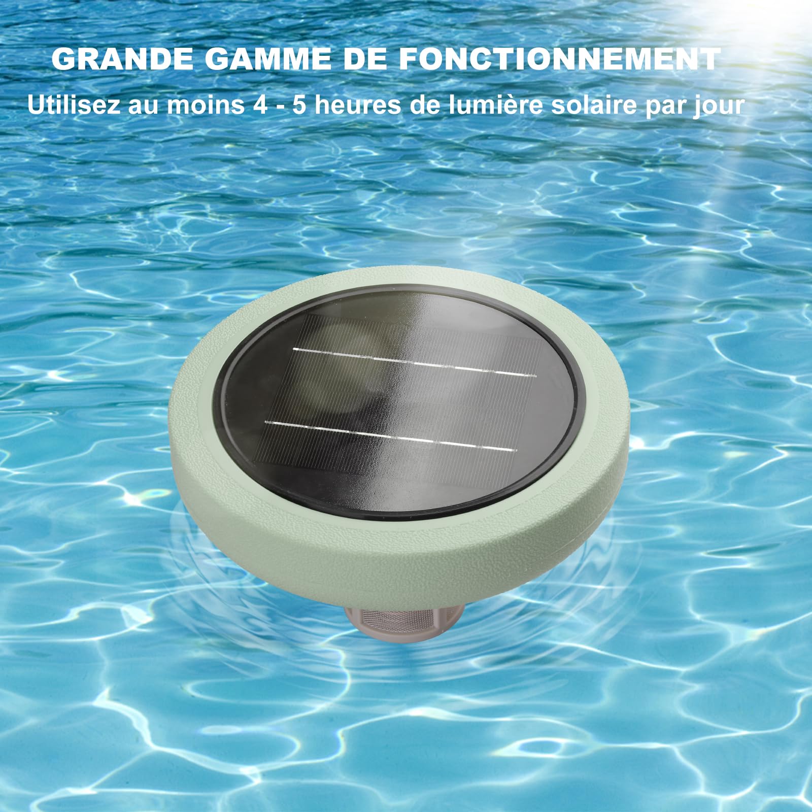 Ioniseur Solaire de Piscine, Nettoyeur D'ioniseur Purificateurde Piscine à Energie Solaire Clarificateur d'eau de Piscine Clarificateur de Piscine pour Jusqu'à 40000 Gal (Vert)