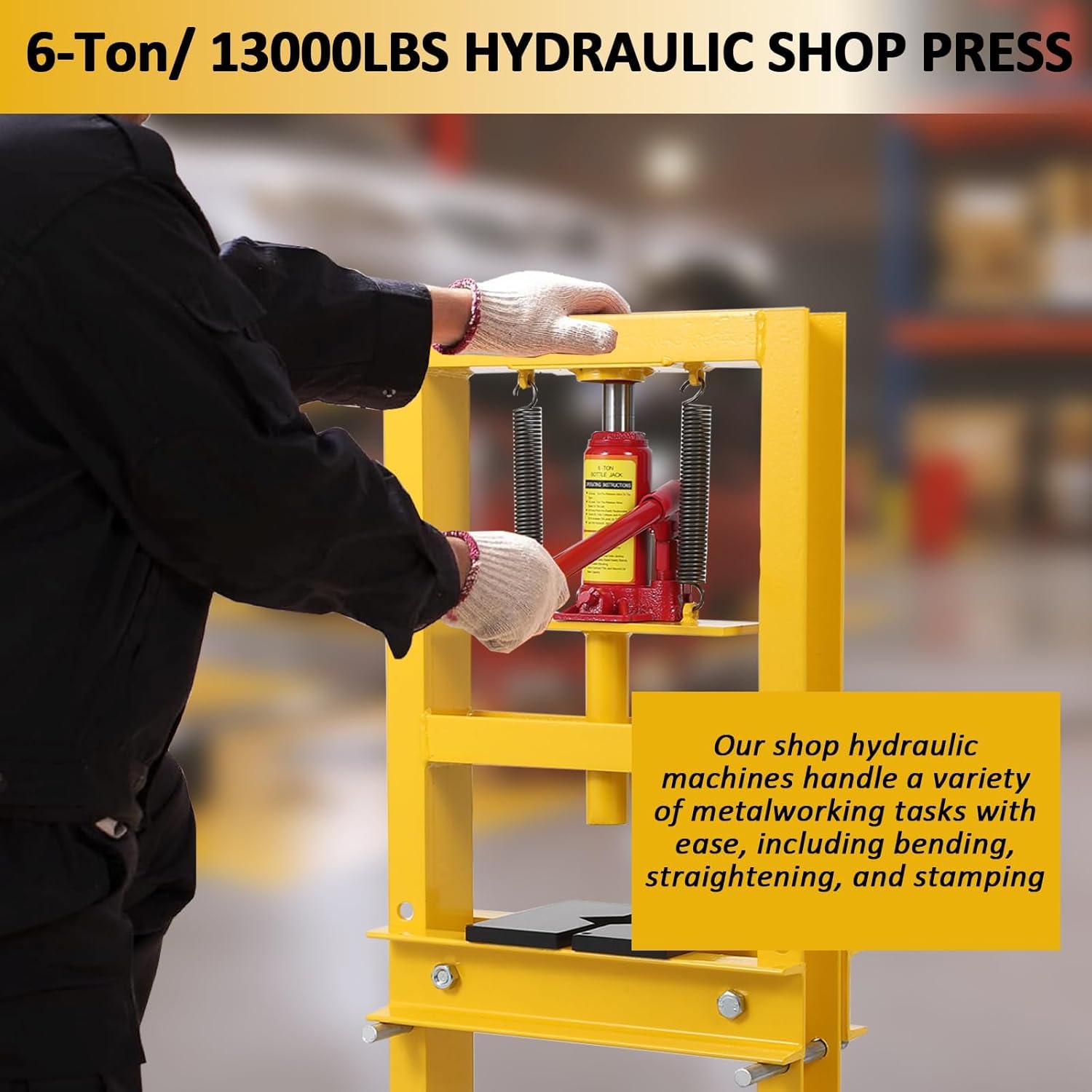 6Ton/13000LBS Hydraulic Press Machine,Heavy Duty Bearing Presses,H-Frame Garage Floor Adjustable Shop Press with Adjustable Working Table,for Garage and Workshop,4 Adjustable Height