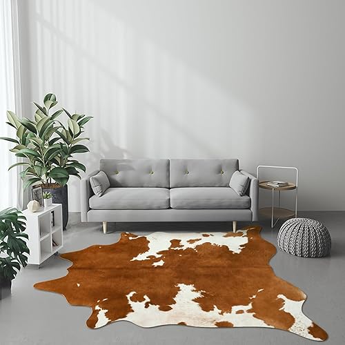 Miniatura 6 de DweIke Alfombra de piel sintética de vaca de alta calidad, 4.6 x 5.2 pies, alfombra de piel con estampado animal adecuada para dormitorio, sala de
