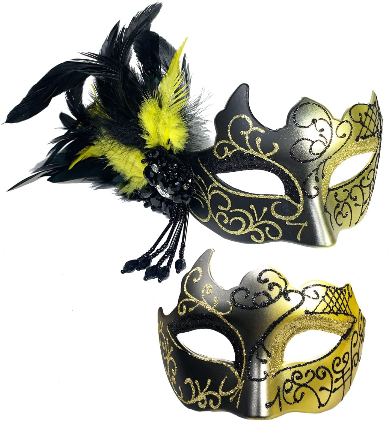 masquerade mask couples set mardi gras mask for couple woman men venetian mask Feathers masquerade ball mask