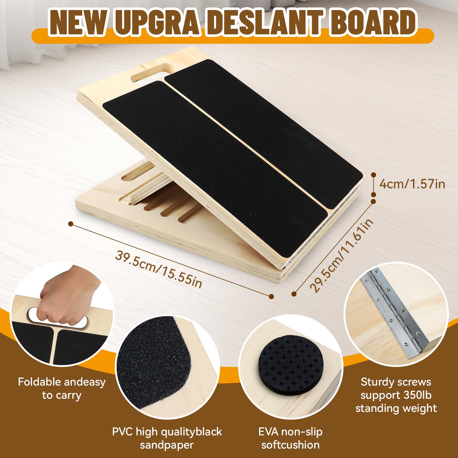 Tavola Inclinata in Legno Portatile, Inclinazione a 5 Livelli, Regolabile in Legno per Polpaccio per Squat, Gambe, Ginocchia, Tallone, Caviglia, Stretching