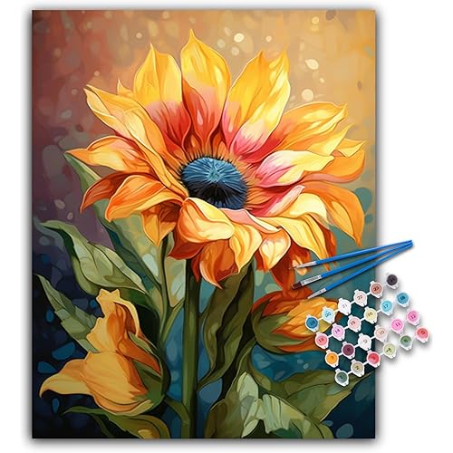 Offito Paint by Numbers Kit for Adults Beginners, Sunflower Acrylic Adult Paint by Number Kits on Canvas, Sunflower Digital Oil Number Painting Kits for Home Decor Gift 16"x20"
