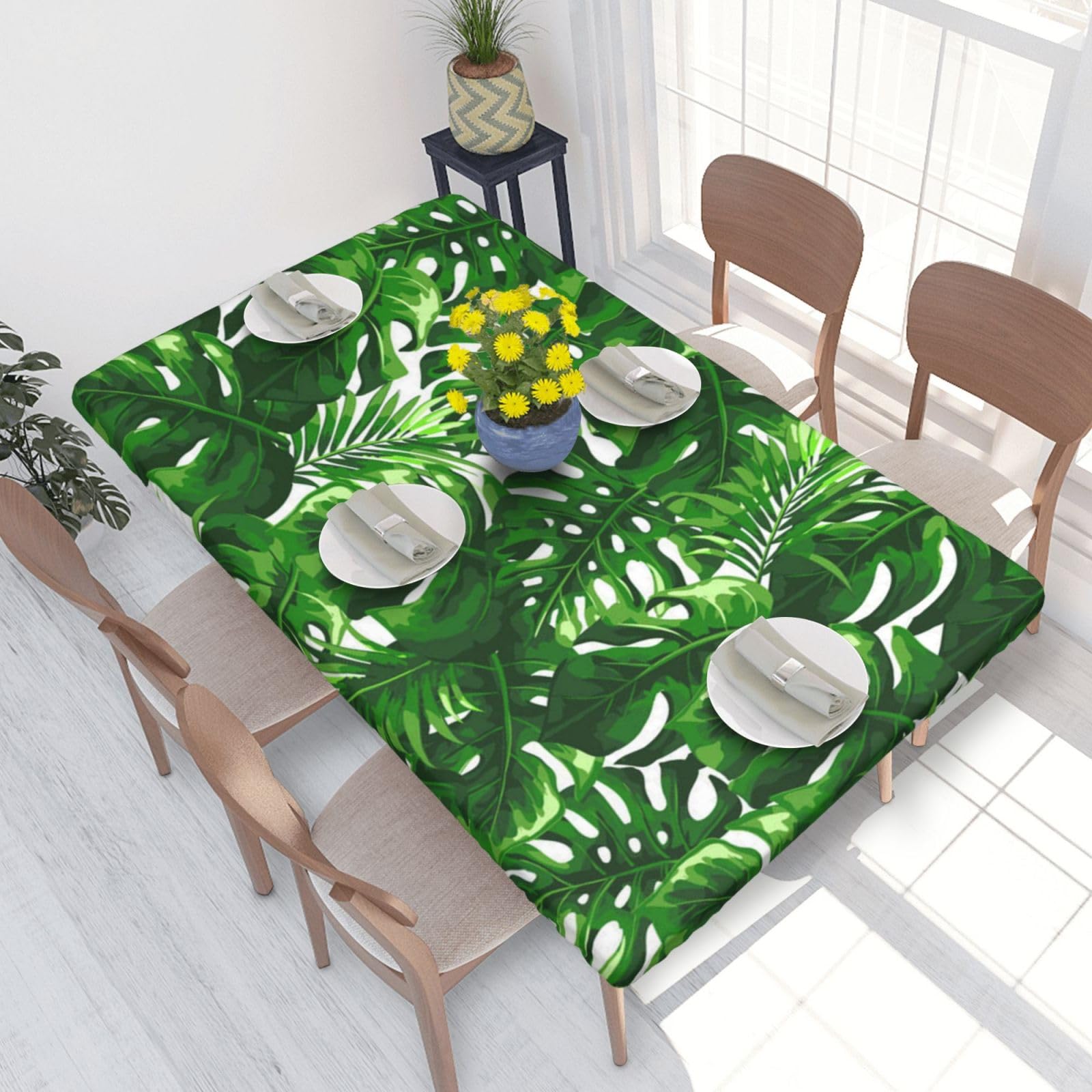 BNVSADC Monstera Deliciosa Banana Palm Printed 4FT Tablecloth 122x76 CM Polyester Kitchen Water Resistant Table Cloth Dining Table Decoration Table Covers