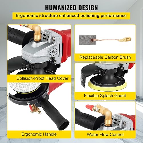 Miniatura 6 de VEVOR Pulidora húmedapulidora kit de 8 piezas de velocidad variable almohadillas de pulido de diamante extra de 4 y 5 pulgadas máquina pulidora con