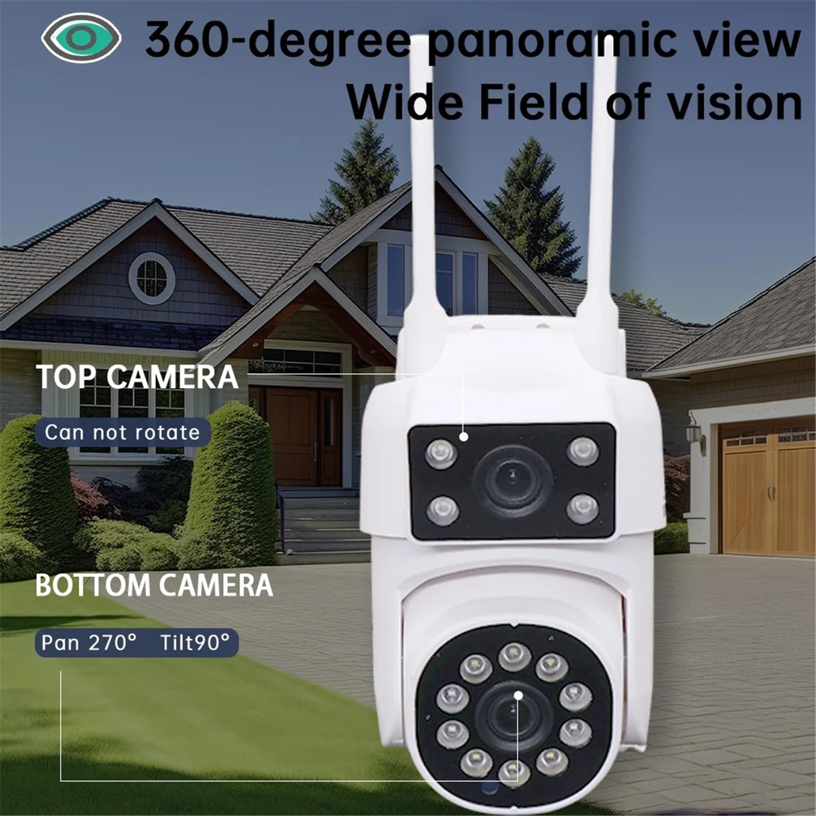 Kamera bezpieczeństwa, Kamera PTZ WIFI 2MP z podwójnym obiektywem i ekranem, kamera IP zewnętrzna HD, automatyczne śledzenie, ochrona bezpieczeństwa, monitoring CCTV(NO CARD)