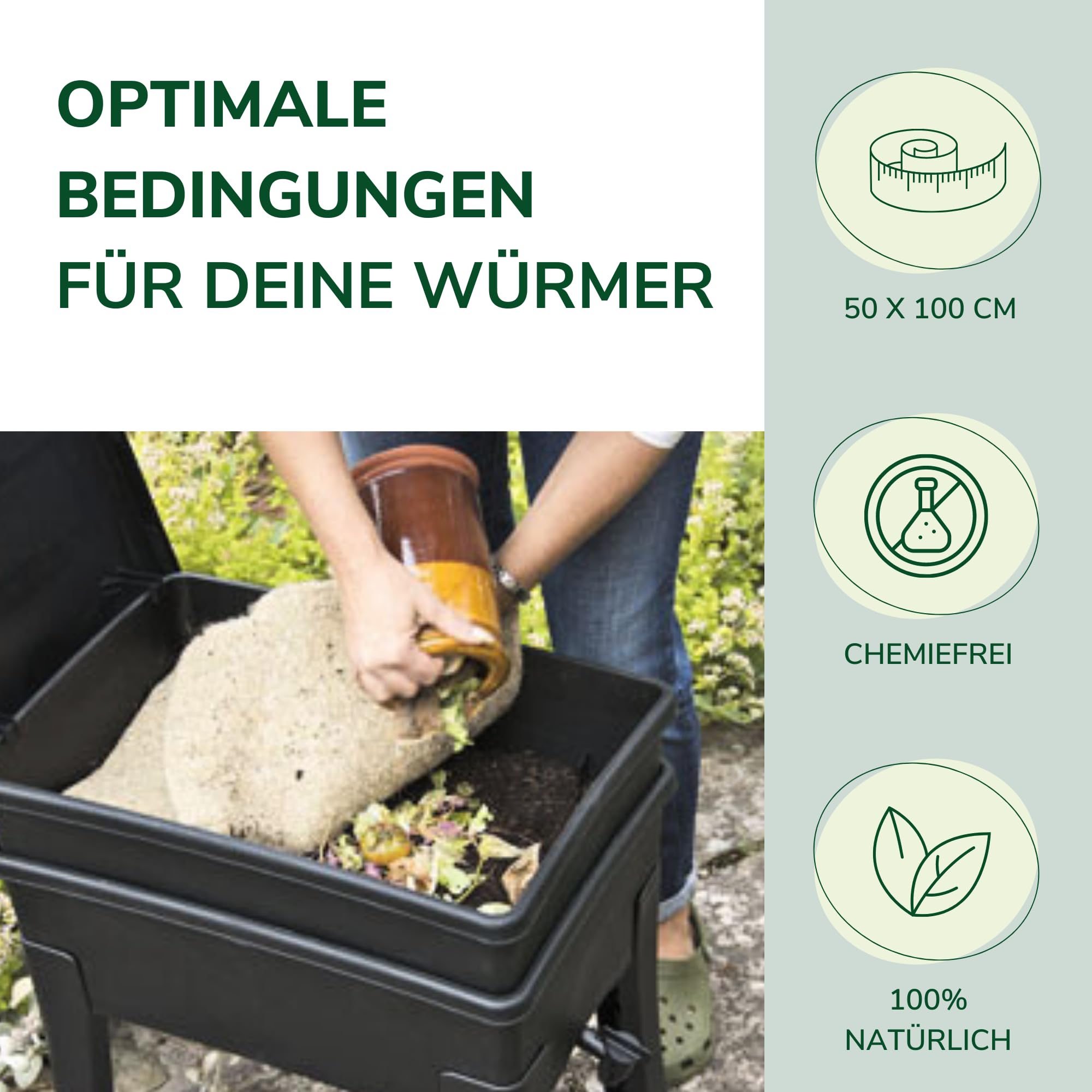natursache I Hanfmatte - Abdeckmatte (100x50x0,5cm) für Abfälle im Wurmkomposter Wurmkiste Wurmfarm I Schützt vor Fruchtfliegen I sorgt für optimale Bedingungen im Komposter (2 Stück)