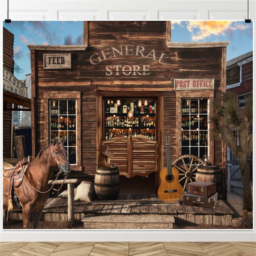 Western Cowboy Backdrop 10x8ft Western Cowboy Themed Birthday Party Decorations Banner Country Rustic Saloon Wild West Horse Barn Door Rodeo