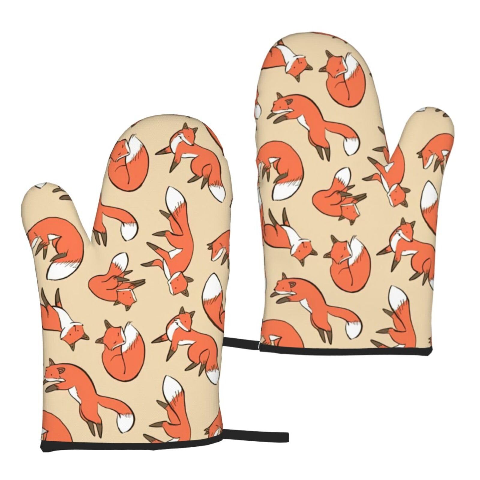 Many Foxes Print Heat Resistant Universal Fit Oven Microwave Gloves Home Cooking Baking Grilling