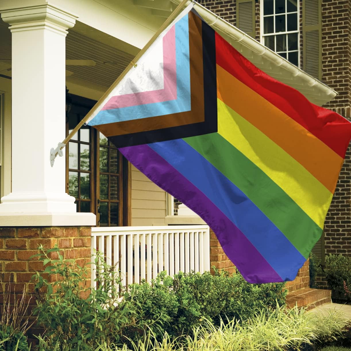 AGAS Flags 10'x15' Ft Progressive Printed Flag 6 Stripes - Nylon Material, Vivid Color and Fade Proof with Canvas Header and Two Grommets, Gay Pride LGBTQ Flag