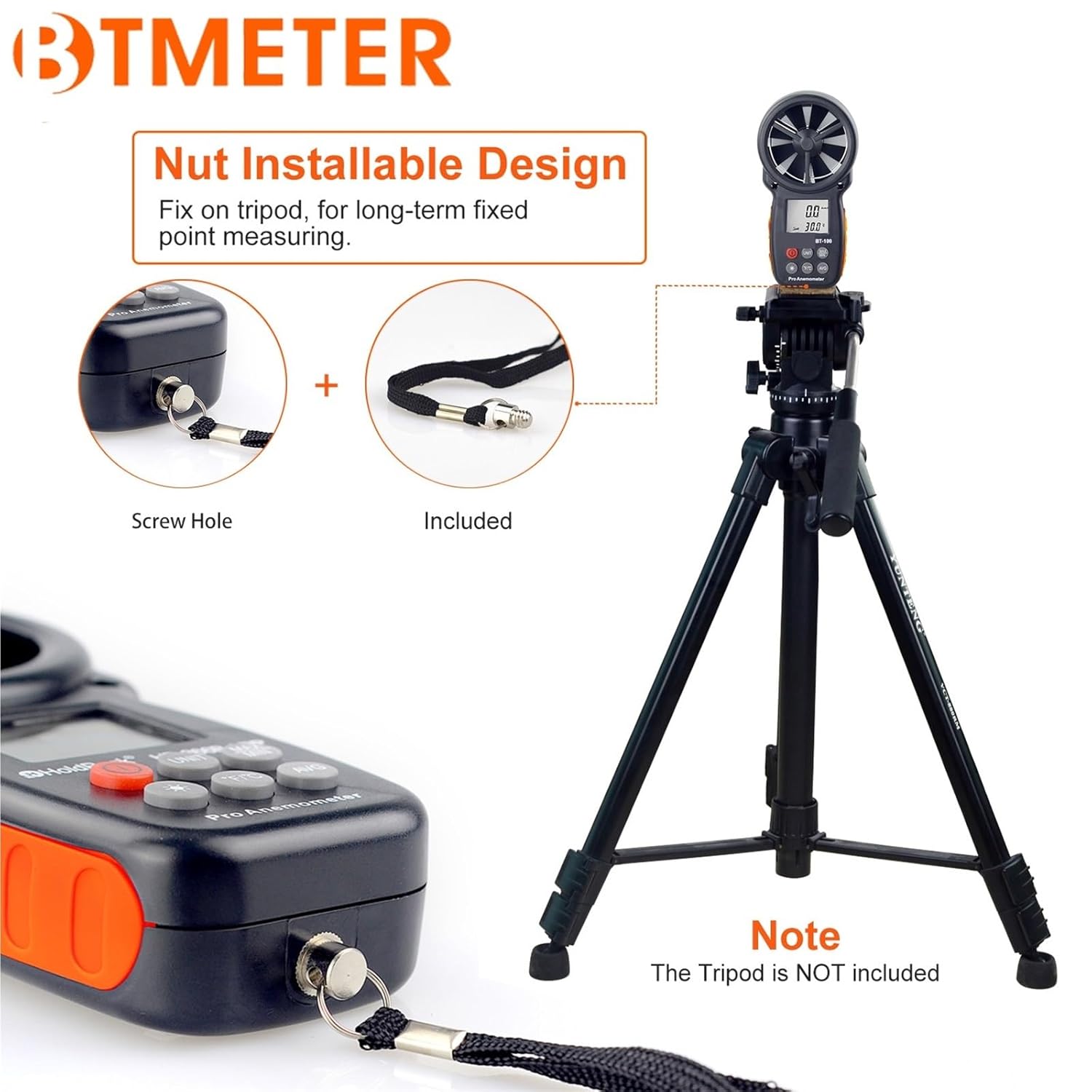 BT-100 Handheld Digital Anemometer,0-30 m/s Wind Speed Meters, Wind Speed Sensor for UAV ，Wind Chill, Surfing Shooting