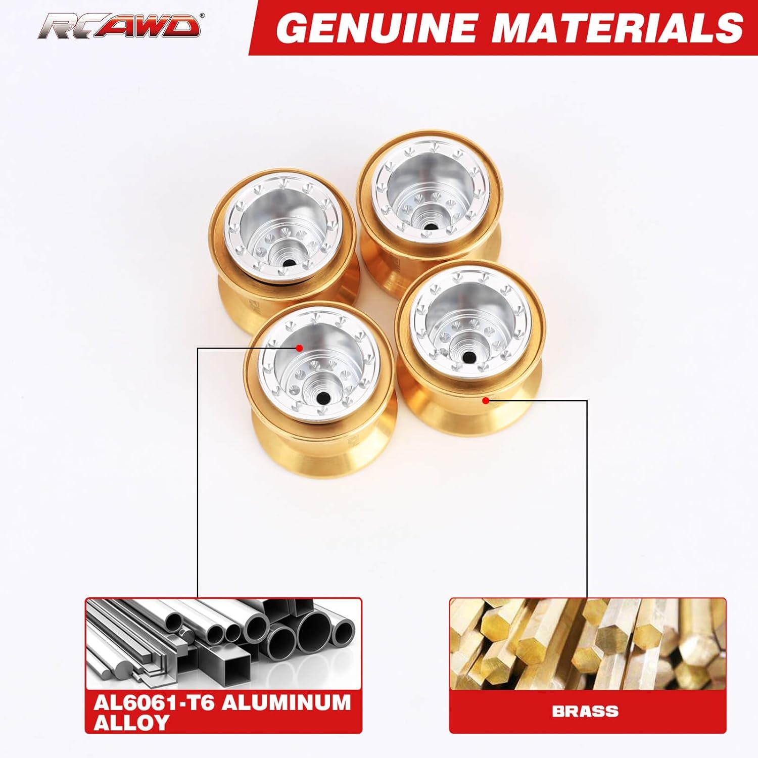 RCAWD 1.0 Beadlock Wheel Rims Brass 4Pcs 1.0 Plus Wheels Unique Design for 1/18 1/24 RC Crawler TRX4M AXI24 SCX24 FCX24 Upgrades,48g/pcs (Silver)