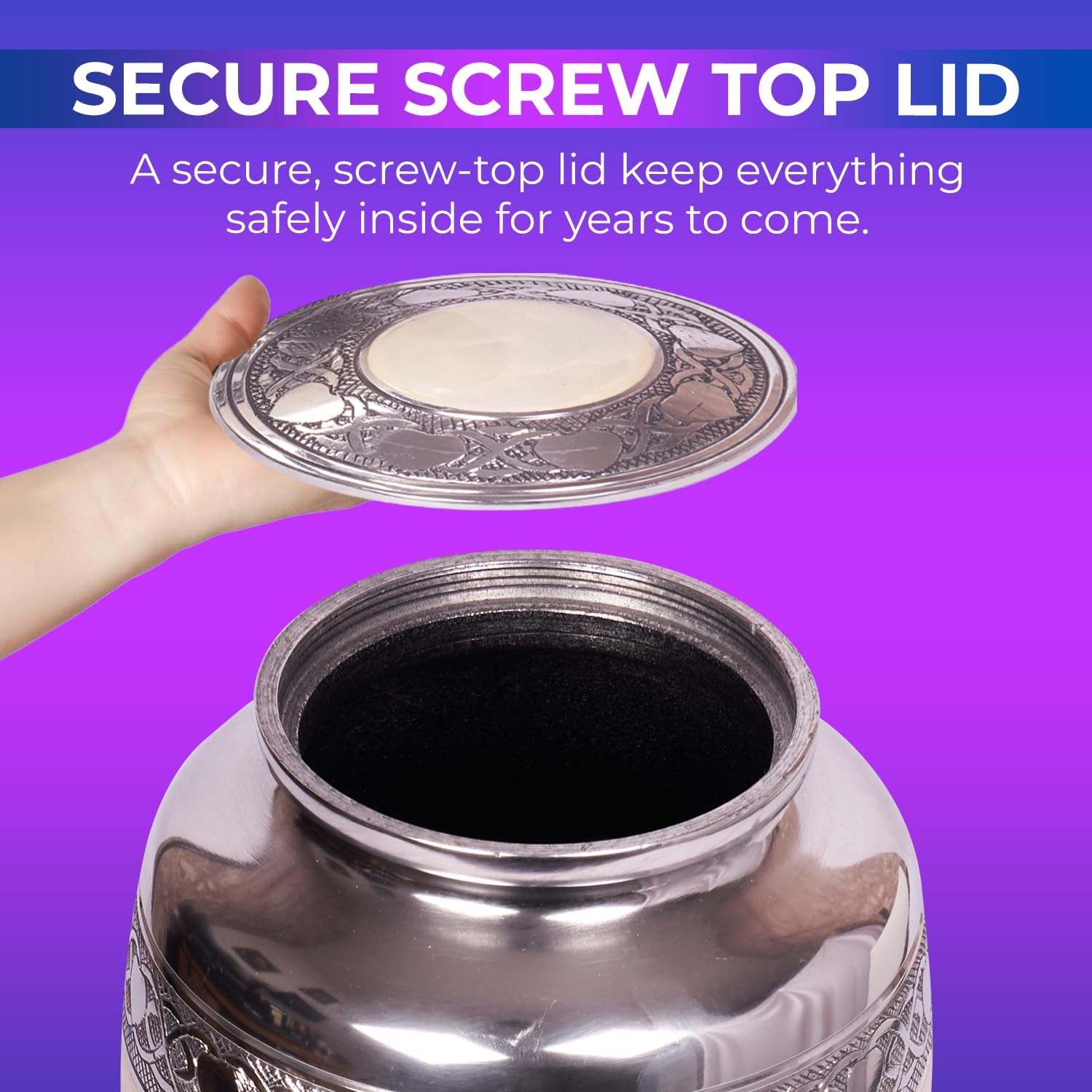 hlc Urns Heart Cremation Urn - Funeral Urn for Human Ashes - Burial urn with Detailed Engraving - 100% Aluminum- Adult Large Size up to 200 lbs