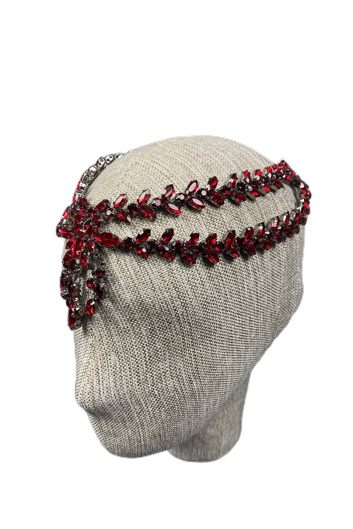 Hobigram Bordo Naomi Model Alınlık Gelin Saç Aksesuarı