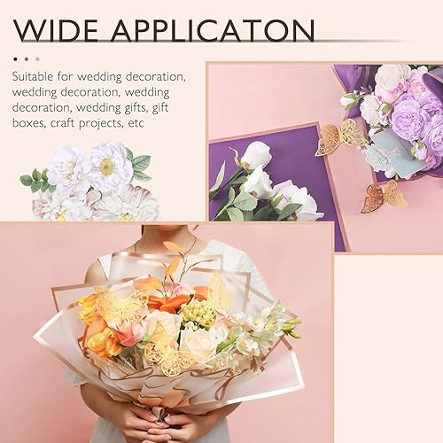 Miniatura 4 de 50 hojas de papel de regalo de flores de color puro, papel de regalo, ramo de floristería impermeable, con 2 cintas para ramos, manualidades, ramo