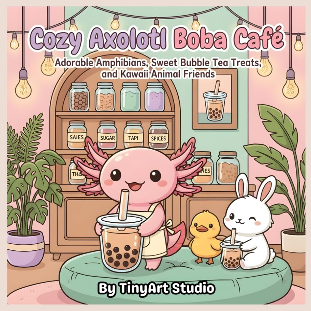 Cozy Axolotl Boba Café: A Cute Axolotl Coloring Book for Adults: Adorable Amphibians, Sweet Bubble Tea Treats, and Kawaii Animal Friends in a Relaxing ... (Cute & Cozy Axolotl Friends Coloring Book)