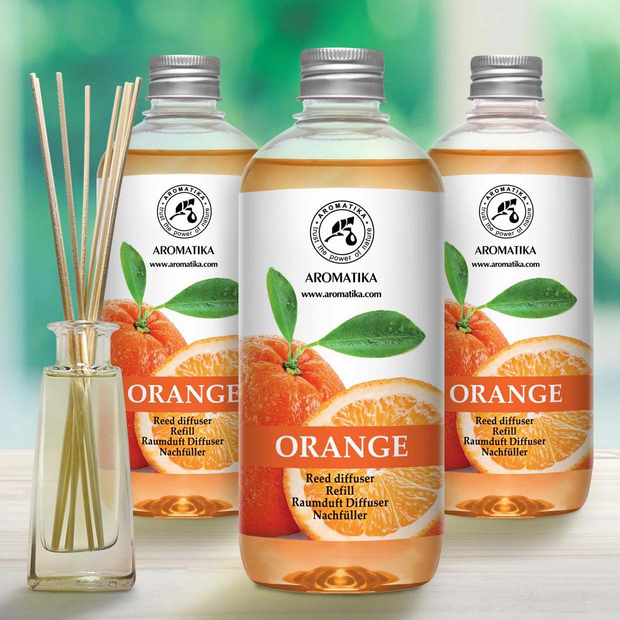 Raumduft Nachfüllflasche Set Orange 3х500ml - Raumduft mit Natürlich Ätherischen Orangenöl - Raumerfrischer - Nachfüller für Duftdiffusor - Zitrusduft - Raumbeduftung - Reed Diffuser Refill