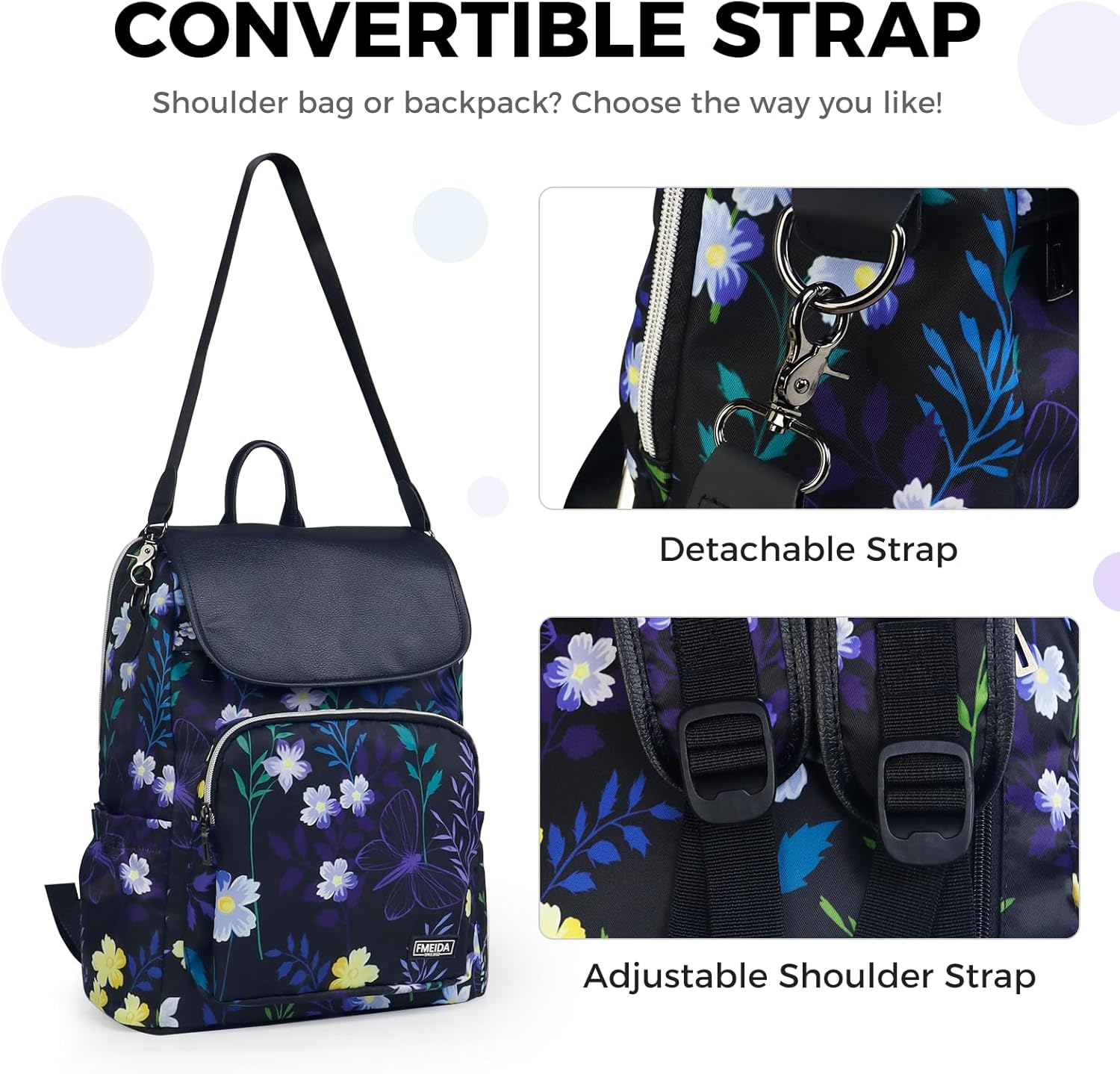 Fmeida Backpack for Women Purse Anti Theft Backpack Work College Bookbag Flower Convertible Back Pack - Image 5