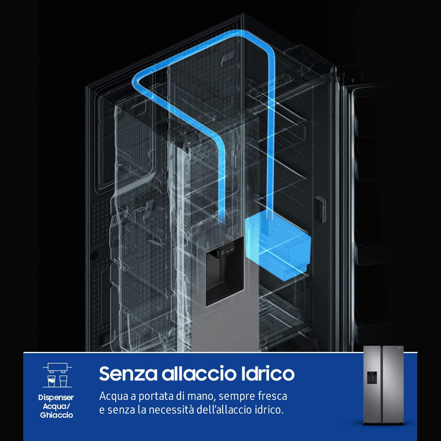 Samsung Frigorifero Side by Side RS68A8522S9/EF, Libera installazione, Senza Allaccio Idrico, SpaceMax, 634L, 91l x 178h x 72p cm [Classe di efficienza energetica D]