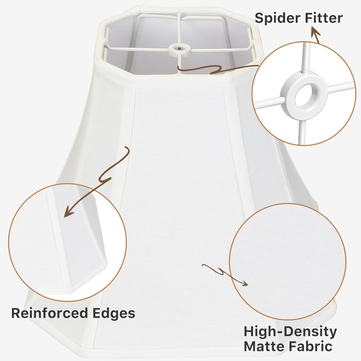 2-Pack White Square Cut Corner Lamp Shades, 6.5" Top × 13" Bottom × 10.6" Height, Spider Fitter – Medium Shade for Table Lamps, Foldable Bell Fabric Lampshade, Modern & Minimalist Home Decor.