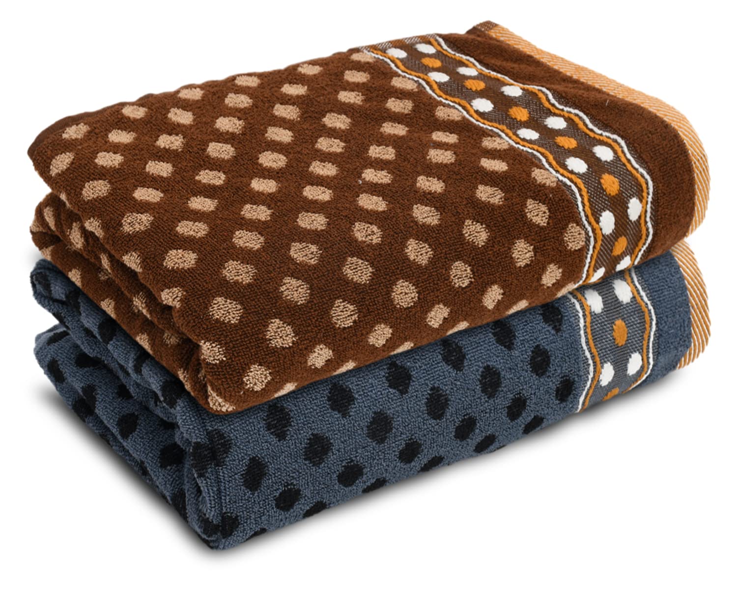 Heart Home Dot Printed Super Soft, Fluffy, and Absorbent Cotton Bath Towel, 30"x60" - Pack of 2 (Blue & Brown)-50HH01804