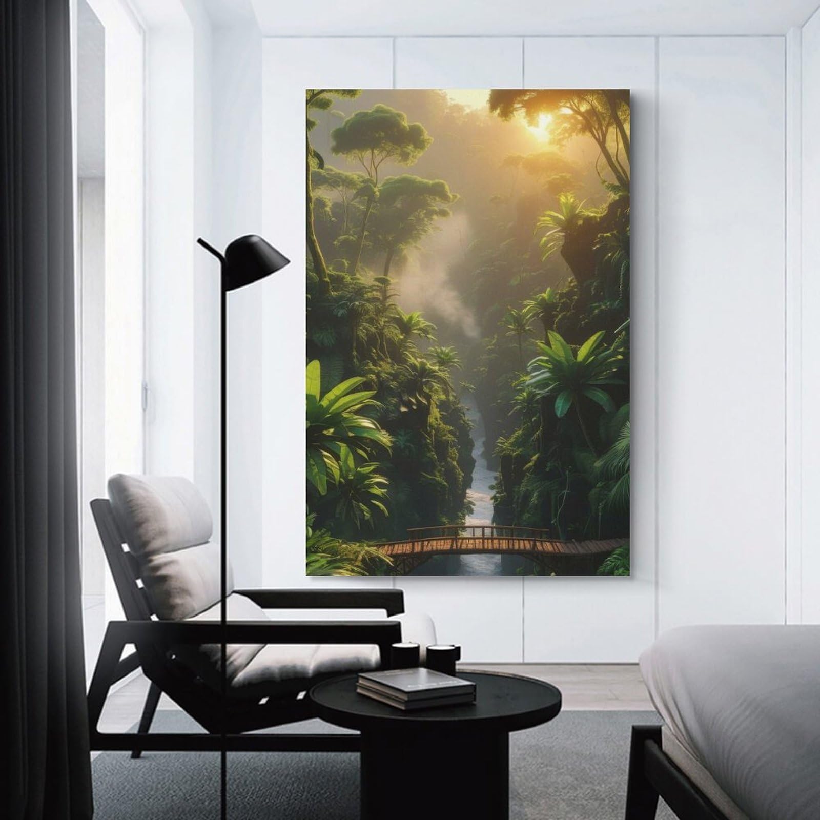 Junmoney Unframe-Style-23 Canvas Wall Art Lush Jungle River Crossing, 20X30inch(50X75cm), For Lounge, Study, Hallway Or Flat Walls, Canvas Wall Art That Fits Changing Layouts