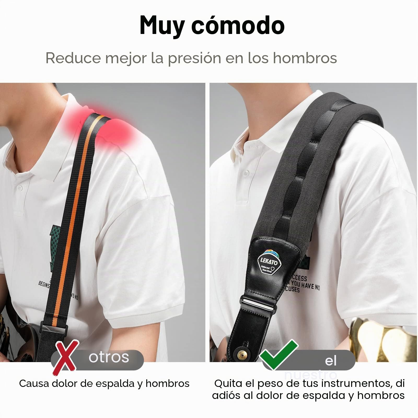 LEKATO LGS-8 - Correa de Guitarra Acústica de 3.5 Pulgadas de Ancho para Bajo y Guitarra Eléctrica