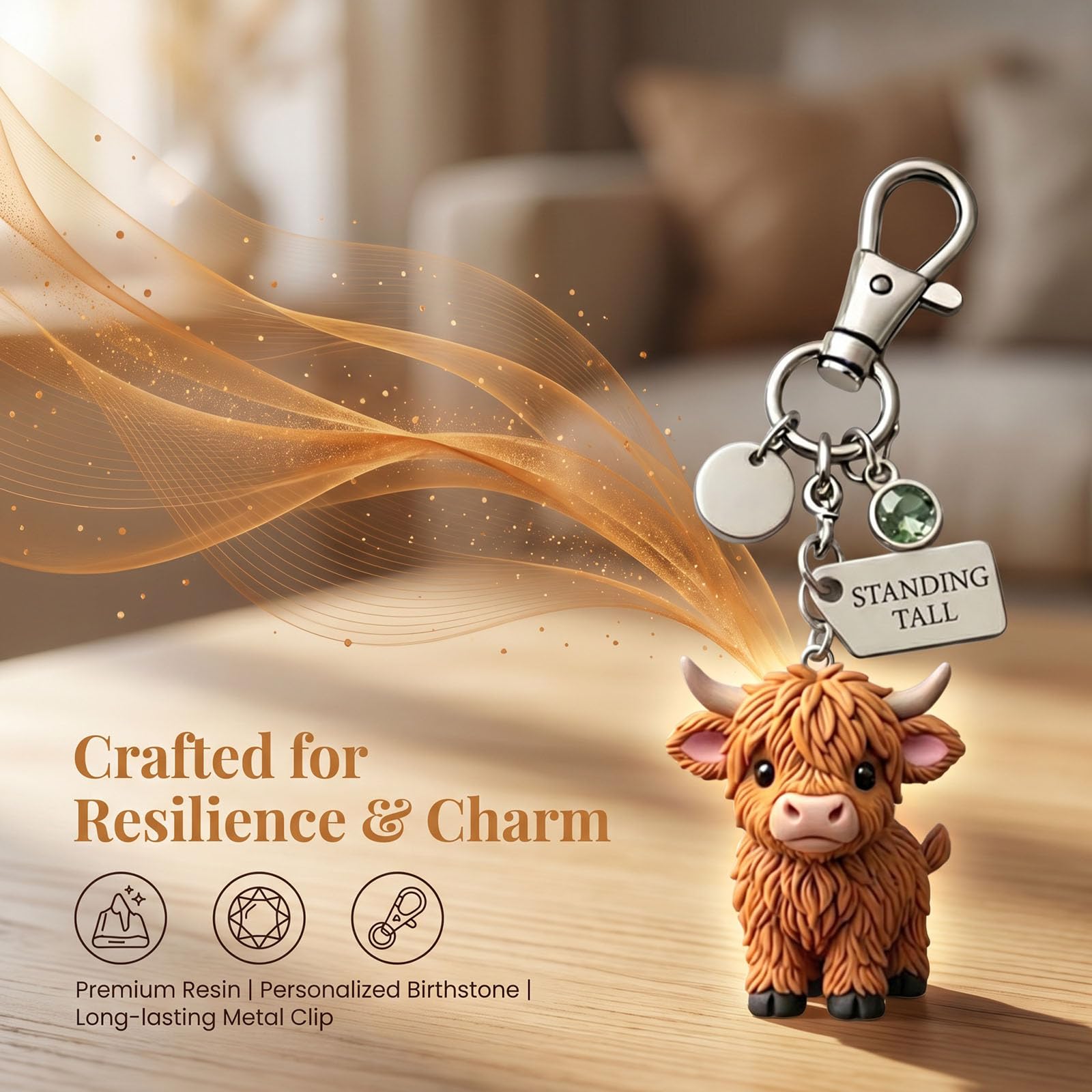 A Little Highland Cow For You Keychain: Your Daily Reminder of Quiet Strength, Cute 3D Resin Tiny Cow Keychainwith Birthstone & Sentiment Card for Women, Friends Family — view 2