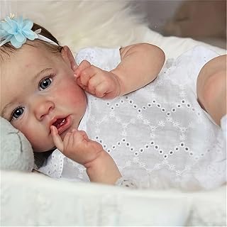 SHENGX 22 Polegada/55Cm Bebe Reborn Realista Silicone Solido,Corpo Macio E Fofo Boneca Renascida Realista,Banda De Cabeça Branca E Apertada Você Pode Tomar Banho, Olhos Azuis,Meia calça branca,Menina