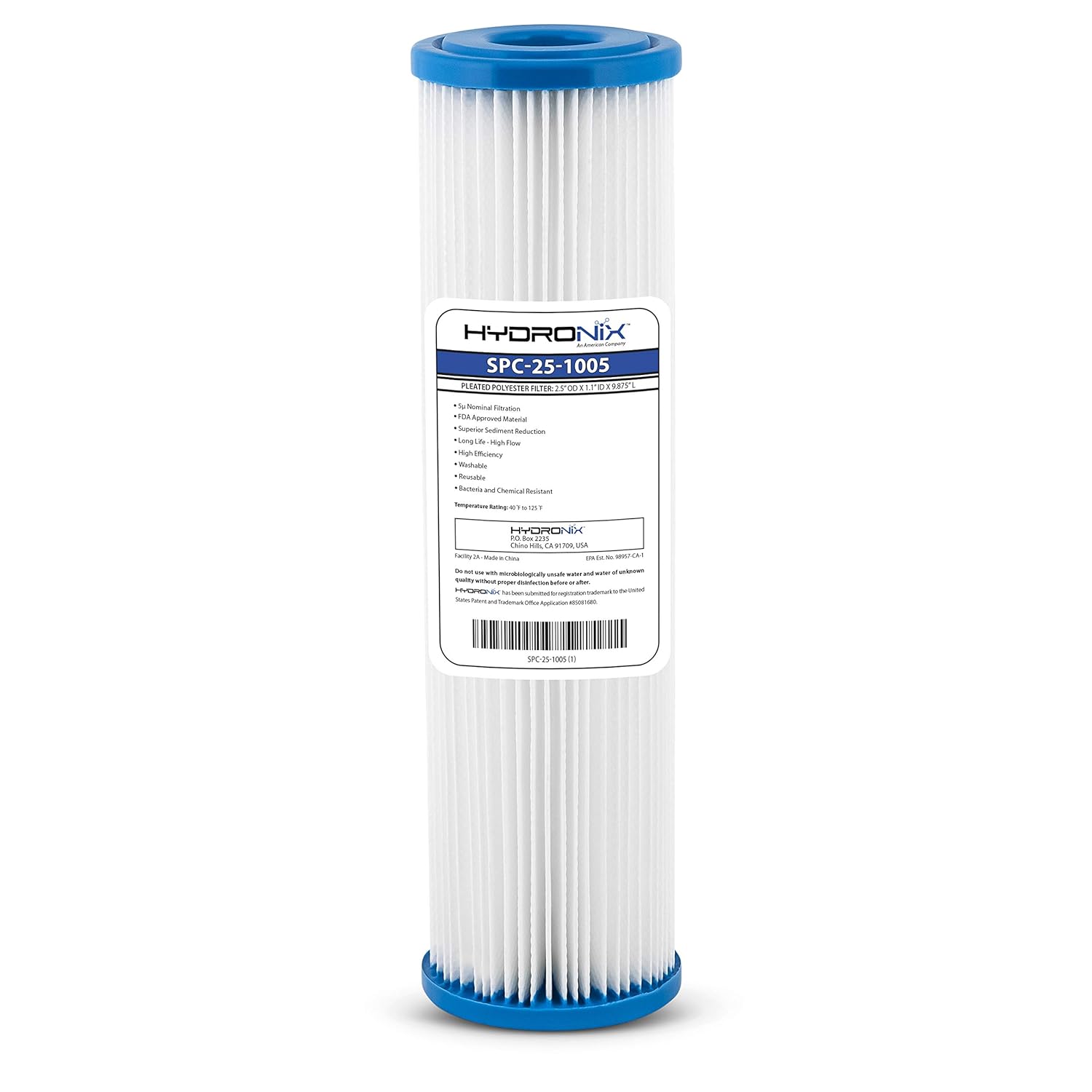 Hydronix SPC-25-1005 Universal Whole House Sediment Pleated Water Filter, Washable and Reusable, 2.5" x 10" - 5 Micron