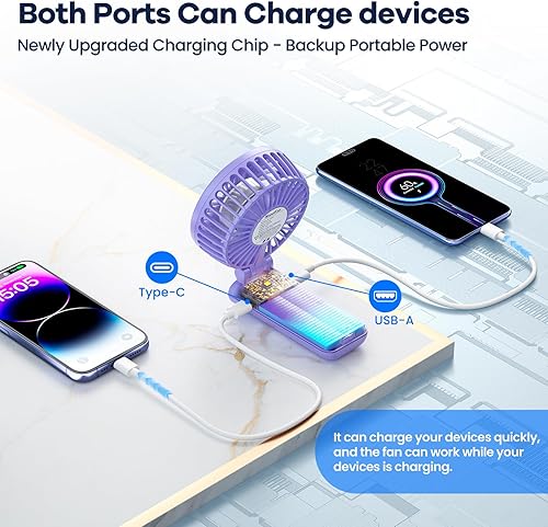 Miniatura 3 de HandFan Ventilador de mano mejorado, ventilador de mano de flujo de aire fuerte de 5 velocidades máximo 27 horas de trabajo, ventilador personal de