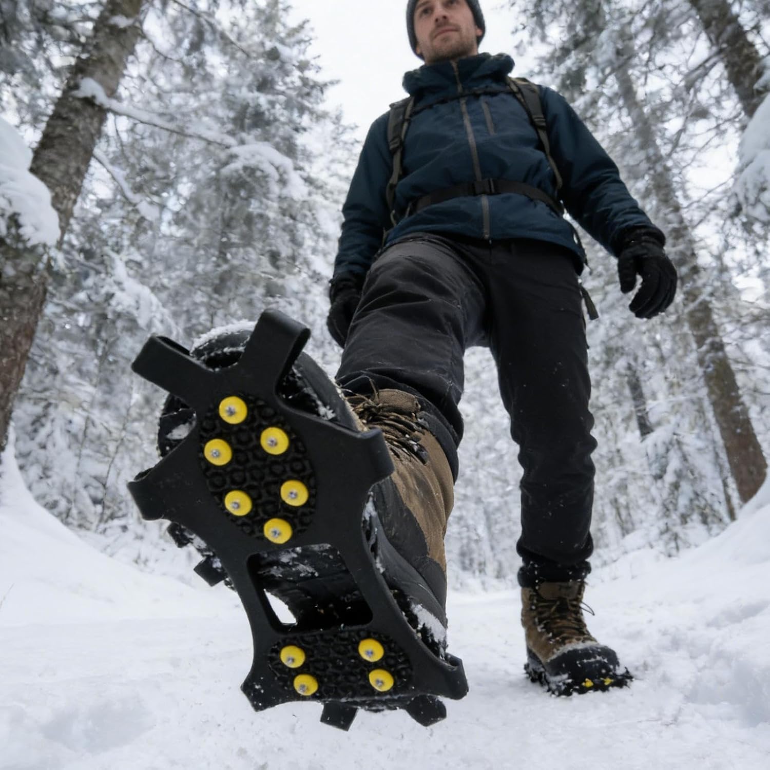 Boots Ice Cleats | Stainless Steel Anti Slip Snow Boots Spikes | Snow Ice Grips - for Outdoor Activities Hiking Walking Climbing Mountaineering Fishing Women Men Teens