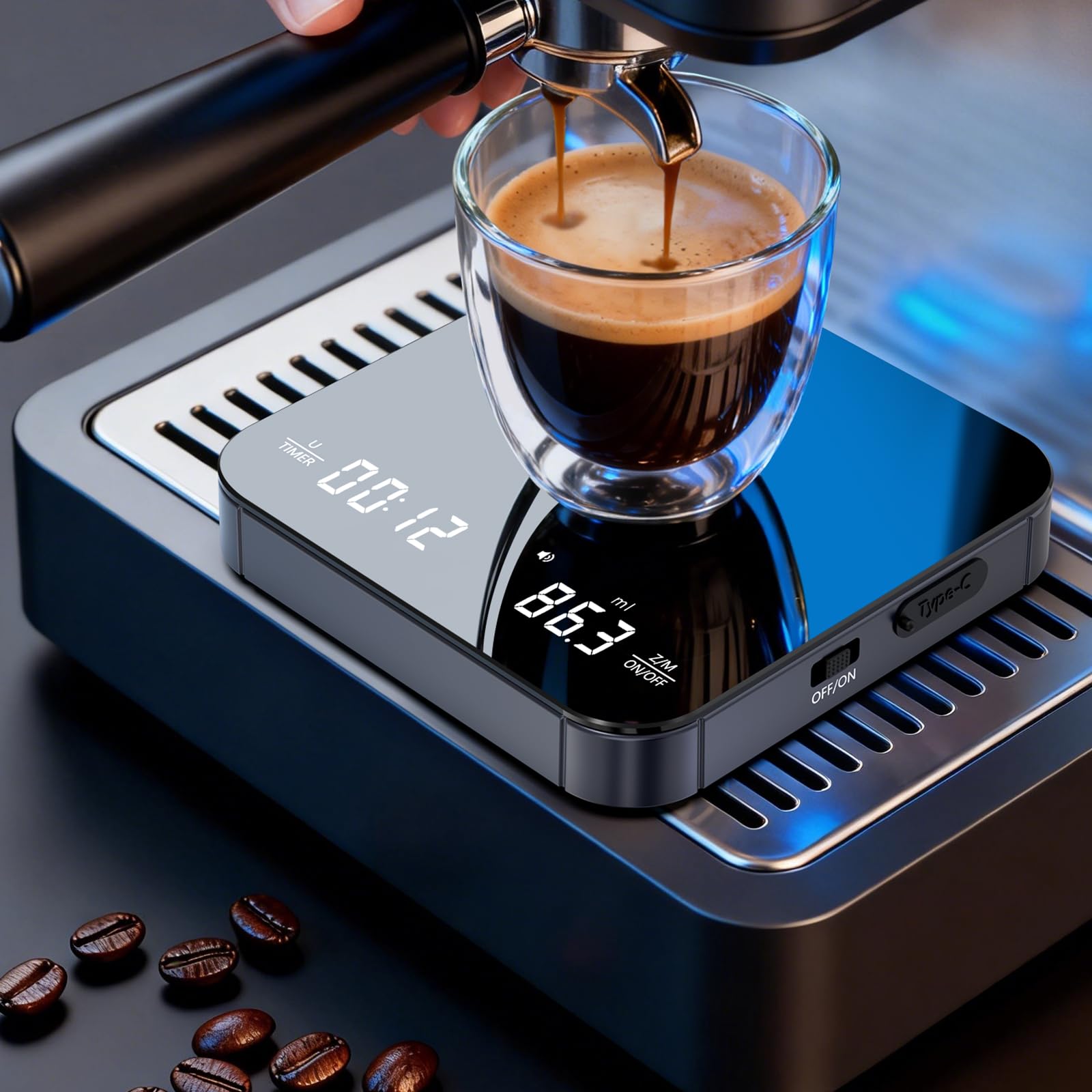 Mik-Nana Mini-Kaffeewaage mit Timer, 2 kg/0,1 g, wiederaufladbare Espressowaage