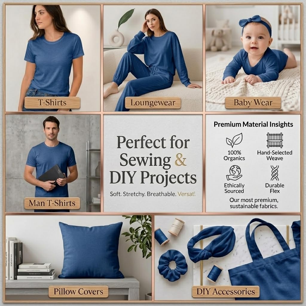 Soimoi Tela de punto de algodón, 178 cm de ancho, 200 g/m², elástica en dos direcciones, suave y transpirable, ideal para camisetas, tops, ropa deportiva, pijamas, leggings, ropa de estar por casa