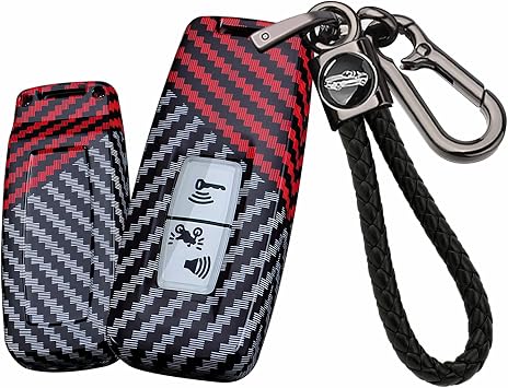 SANRILY Carbon Fiber Pattern Motorcyle Key Fob Cover Compatible with HONDA pcx 160 125 adv 150 scoopy 2023 VISION SH 125/150 SH350 SUPER CUB 350 2021 2022 Keyless with Weave Keychain Black-red