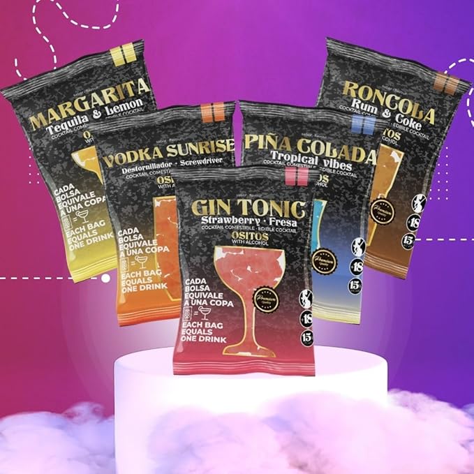 Ositos con Alcohol - Pack 5 Bolsas | Mix de Sabores - 750g. Fresa, Naranja, Limon, Piña, Cola |Cocktails comestibles| Alcohol 15%
