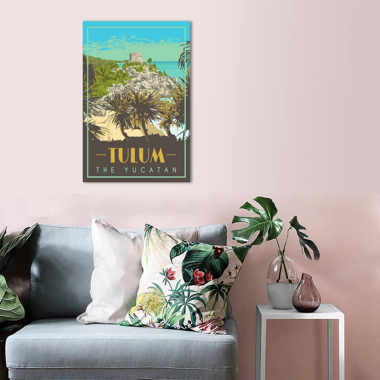 OrCow Tulum Poster de voyage vintage Mexique sur toile pour décoration de chambre à coucher 20 x 30 cm