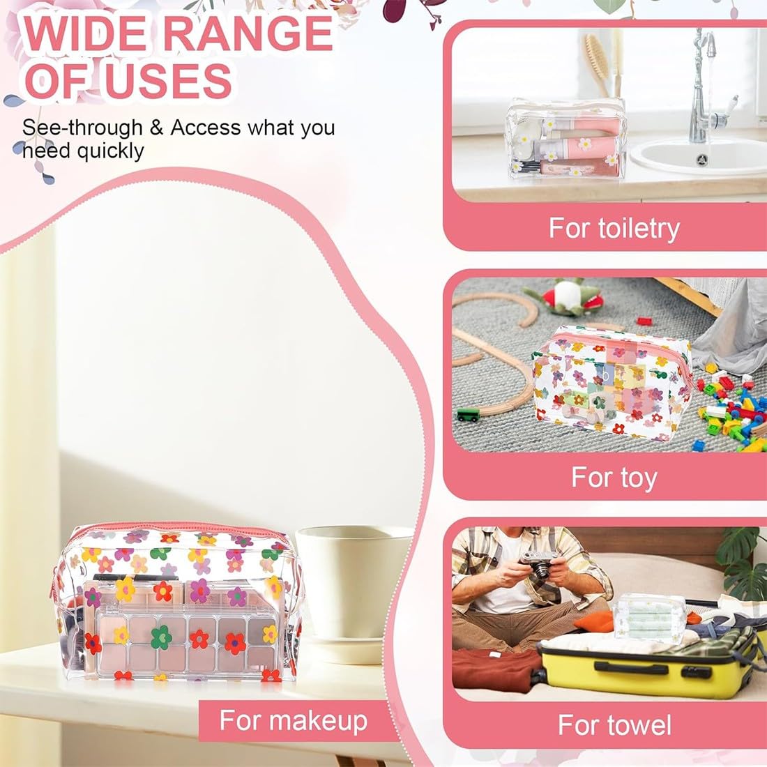 2 Pezzi Beauty Case Trasparente, Beauty Case da Viaggio Borse da Toilette Sacche Trasparenti da Aereo Trousse Trucchi con Cerniera Kit Viaggio Pochette Trasparente per Cosmetici Donna Uomo