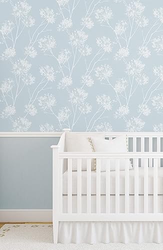 Miniatura 5 de NextWall One O'Clocks Botanical - Papel tapiz autoadhesivo (azul claro)