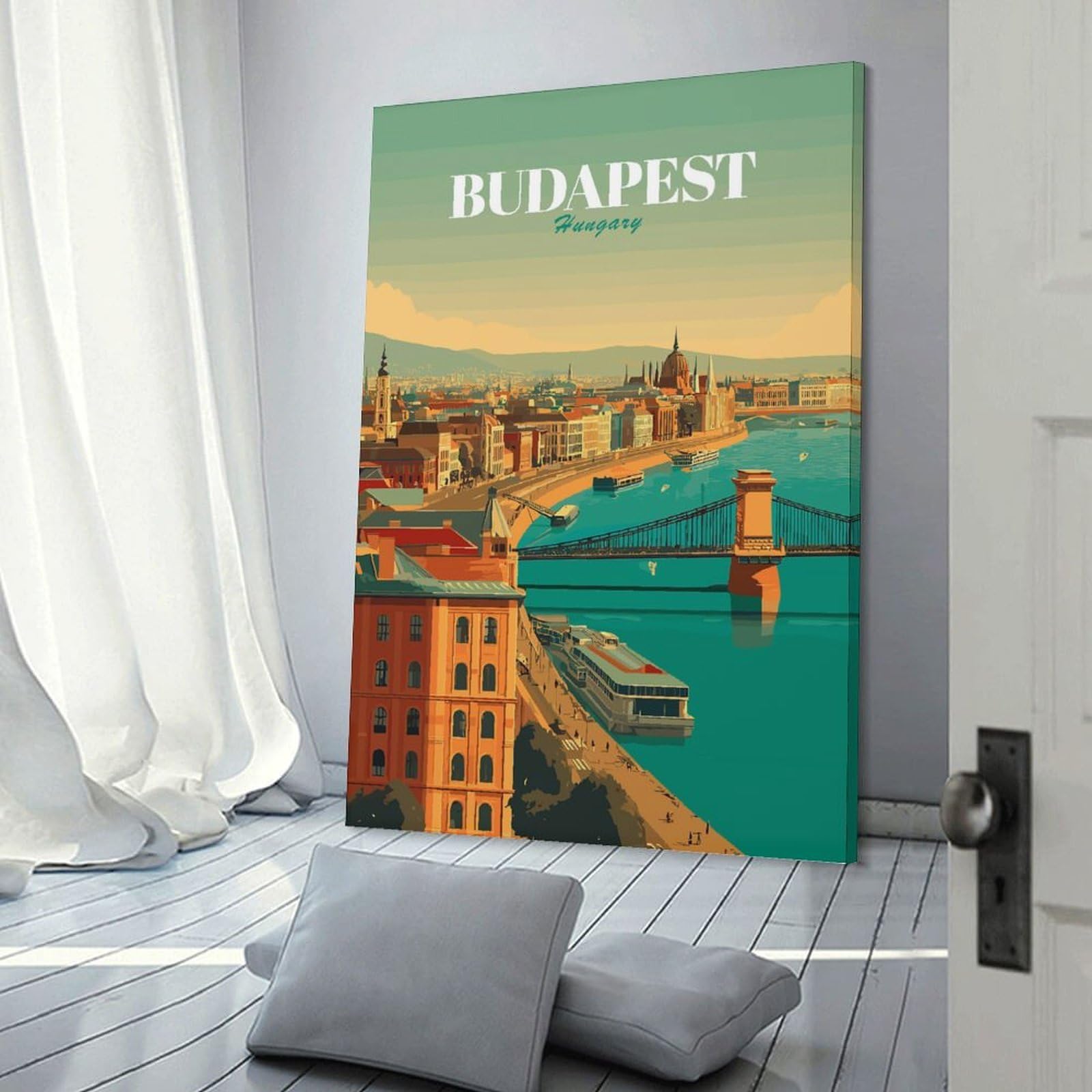 Junmoney Budapest Hungary Cityscape Wall Art Print, 24x36inch(60x90cm), for Bedroom Decor, Cosy Corners Or Studios, Canvas Wall Decor for Personal Spaces
