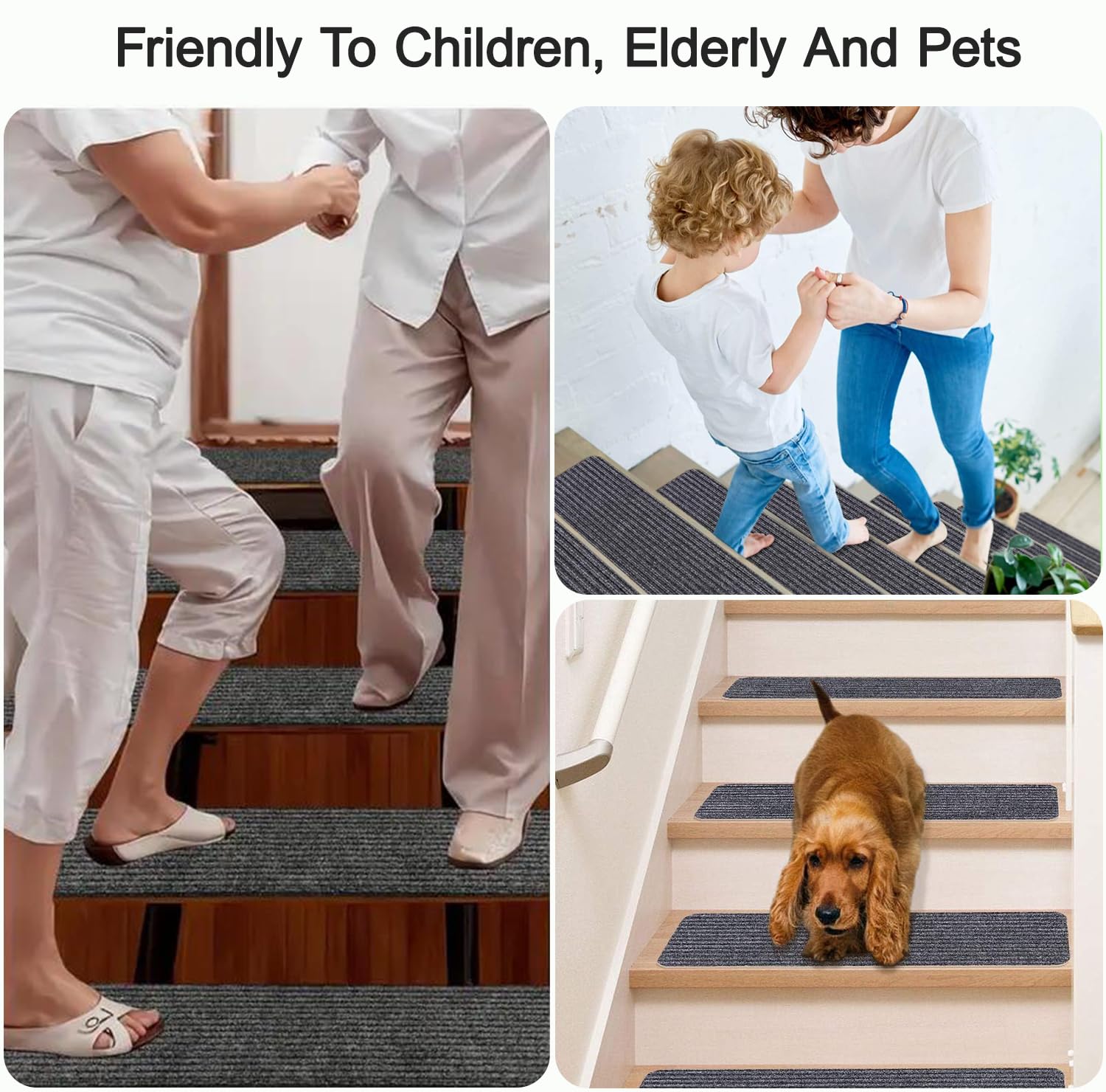 15PCS lfombra Antideslizante para Escaleras, Alfombrilla Antideslizante Interior 20cm x 76cm, Autoadhesivo Alfombra Antideslizante Seguridad para niños Mayores y Mascotas(Rayas Dobles Grises)