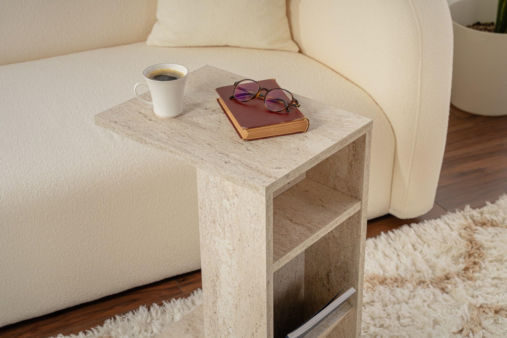 Table d'appoint en bois "Filinta" - 30 x 40 x 63 cm - Travertin