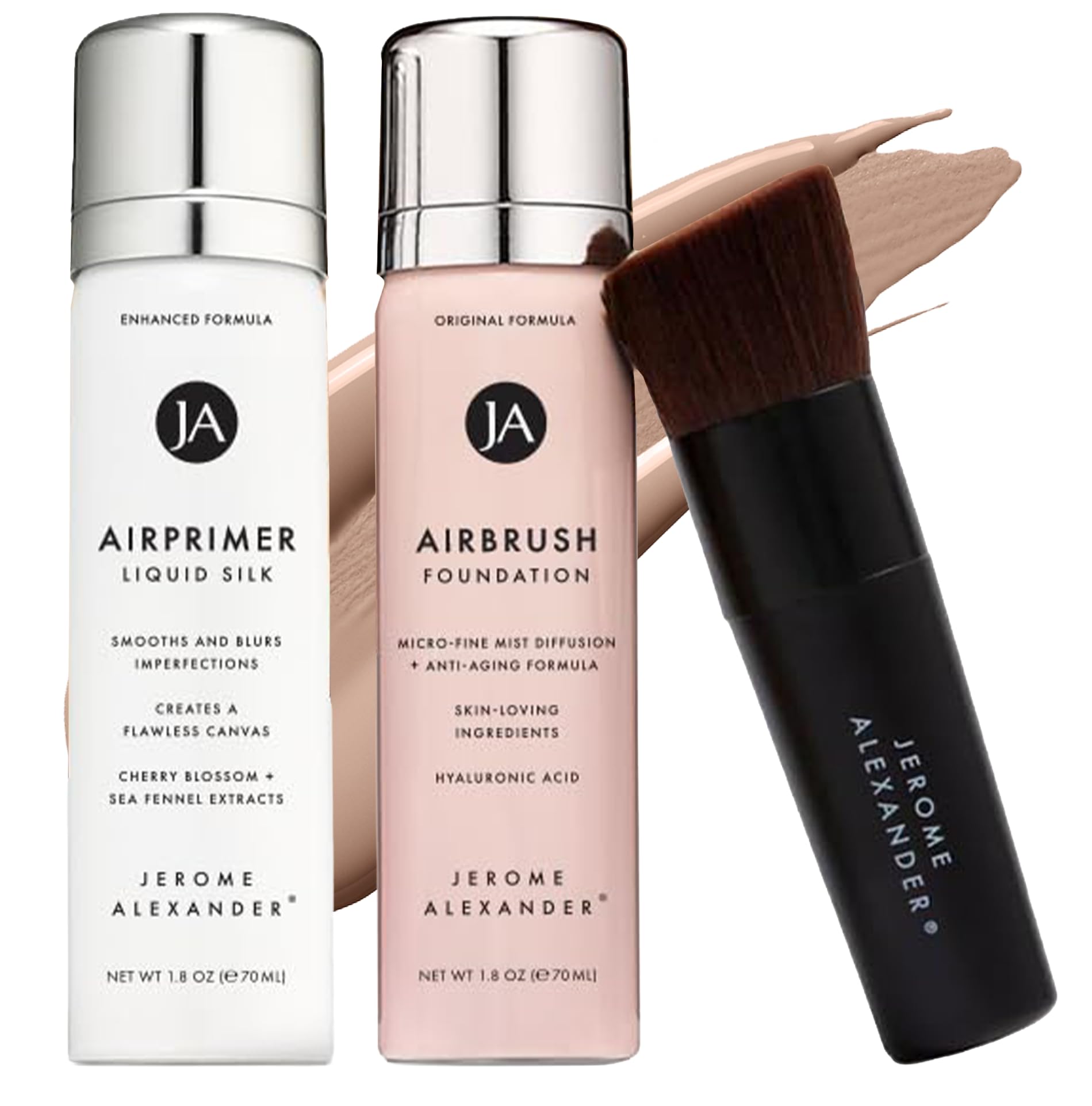 Jerome Alexander MagicMinerals AirBrush Foundation Set – 3pc Set Includes Primer, Foundation and Kabuki Brush - Spray Makeup with Anti-aging Ingredients for Smooth Radiant Skin (Medium)