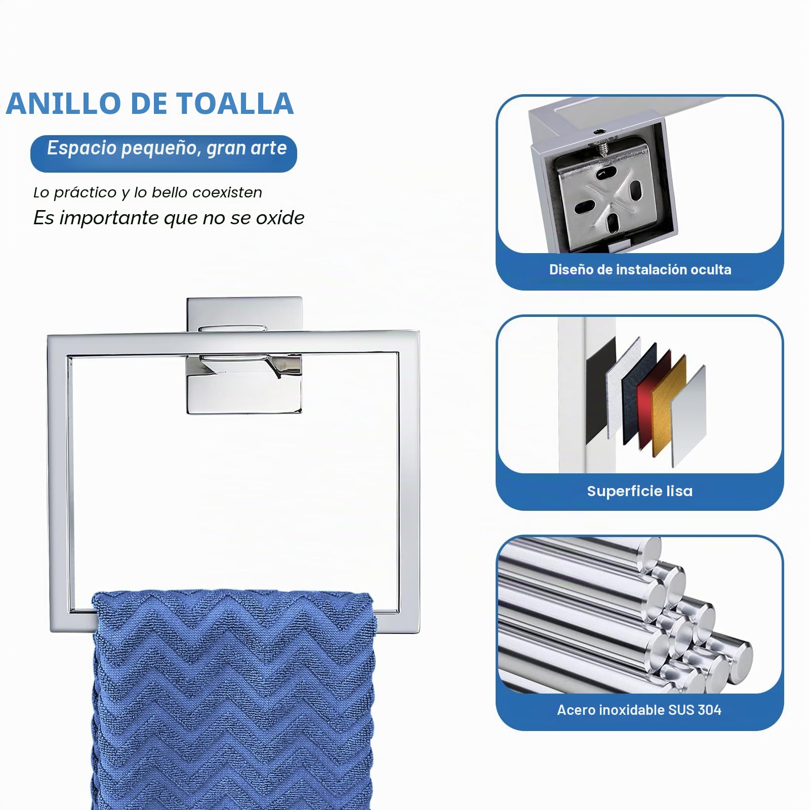 TURS Toalleros de Aro Acero Inoxidable Toallero de Estilo Montado en Pared e Anilla INOX 304 Chrome Accessori Bagno de Toalla Soporte de Toalla(Finitura Lucida)