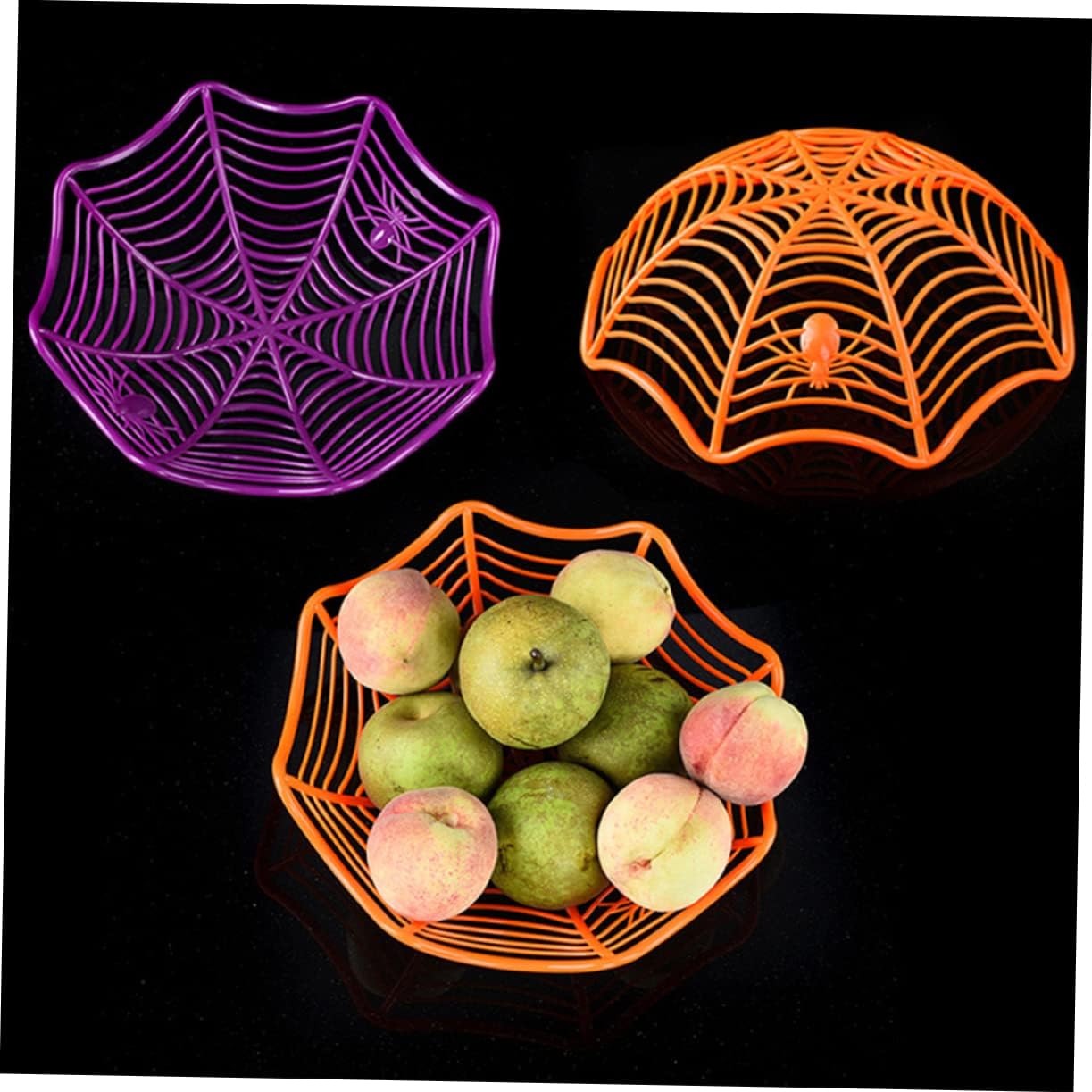 Unomor Halloween Storage Basket 2pcs Plastic Spider Web Candy Storage