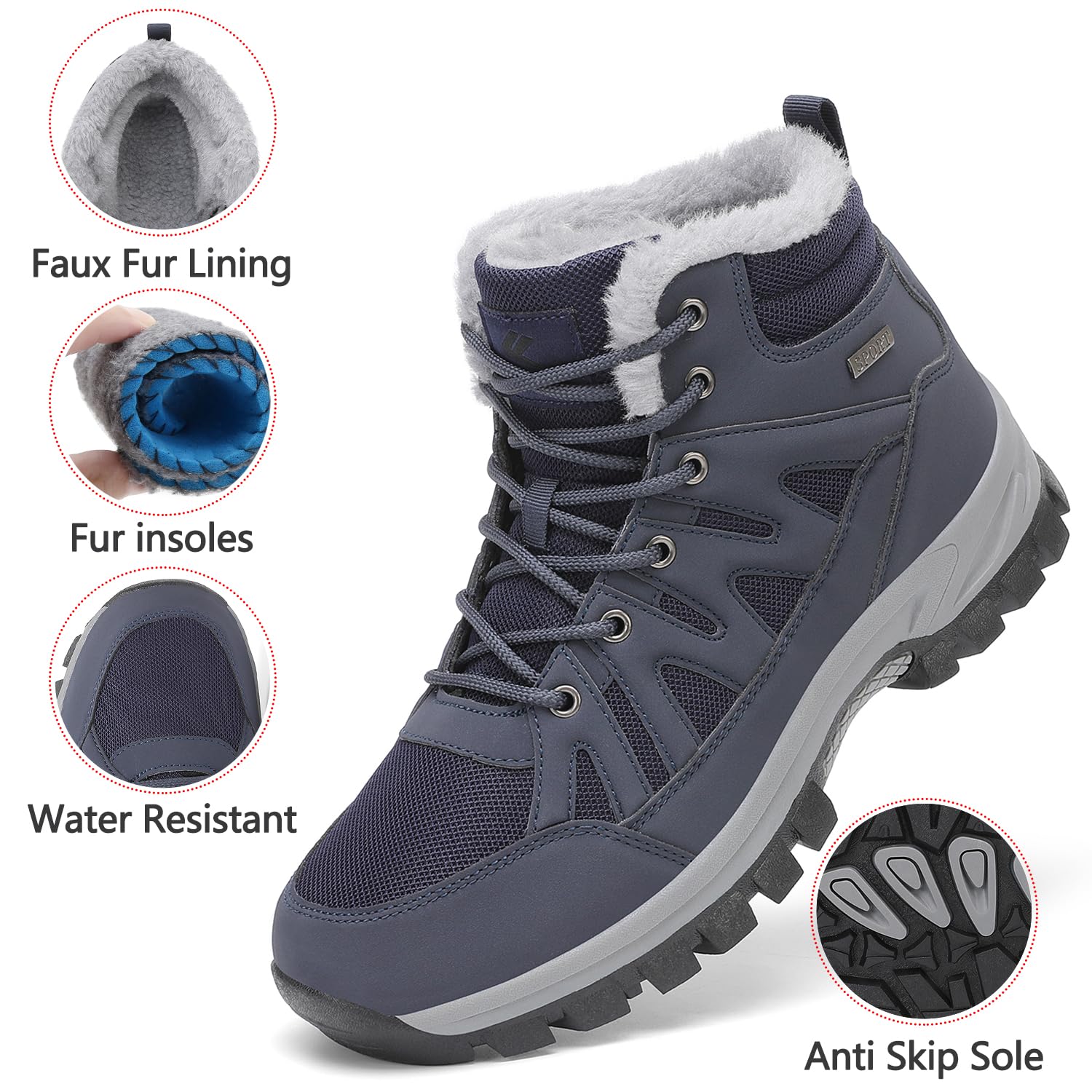 FLARUT Stivali Invernali da Uomo Fodera Calda Stivali da Montagna Stivali da neve Stivali da Trekking Scarpe Invernali Scarpe da neve Scarpe da Esterno