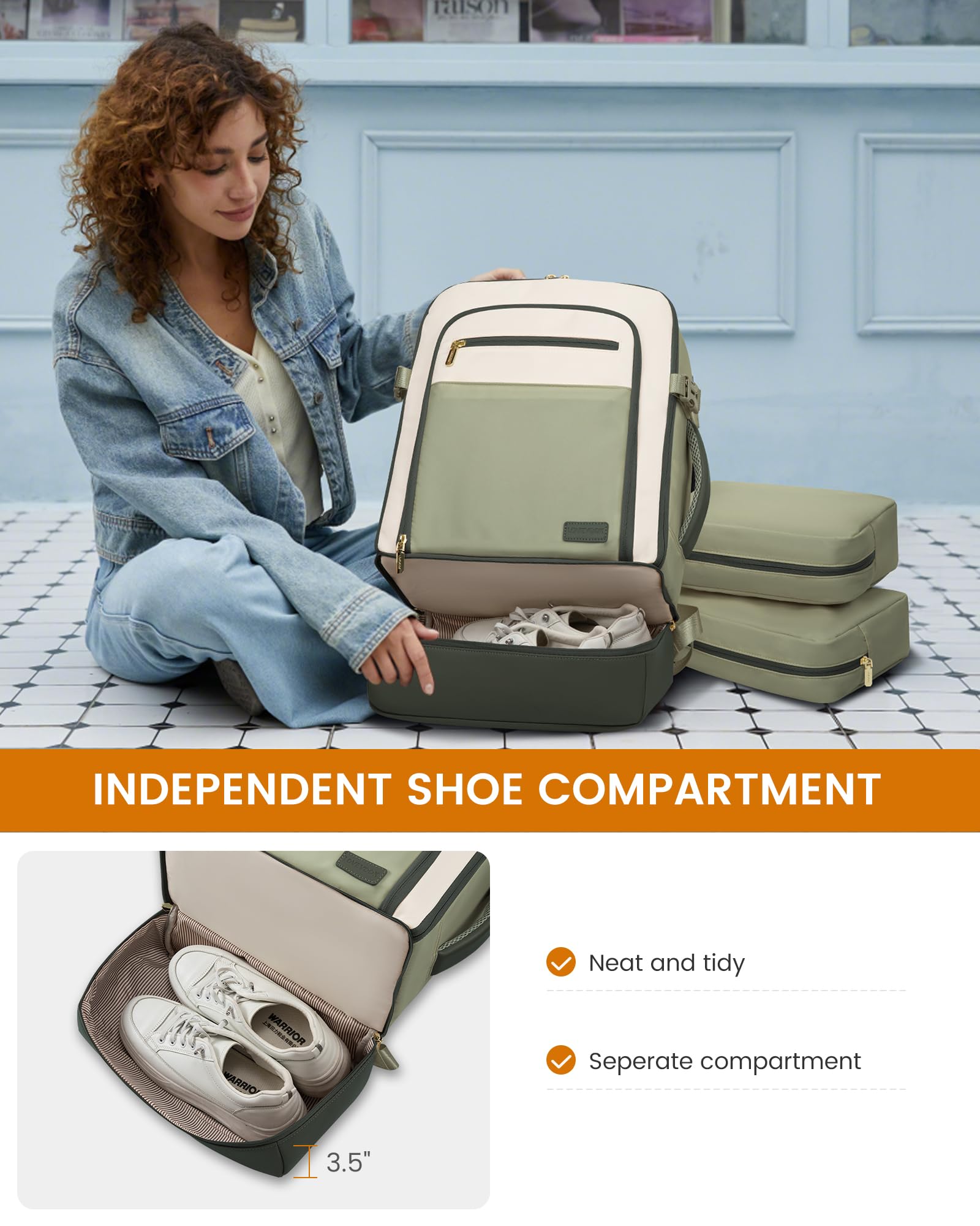 LOVEVOOK Sac à dos de voyage cabine avec compartiment à chaussures séparé, 40L pour femmes avec compartiment humide et sec, pour ordinateur portable de 17 pouces, bagage à main pour voyage.
