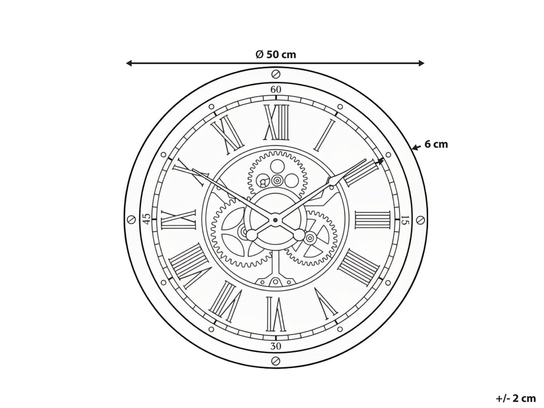 Beliani Reloj de Pared clásico con Marco sintético 50 cm Forma Redonda Accesorios para el hogar Negro Bornos
