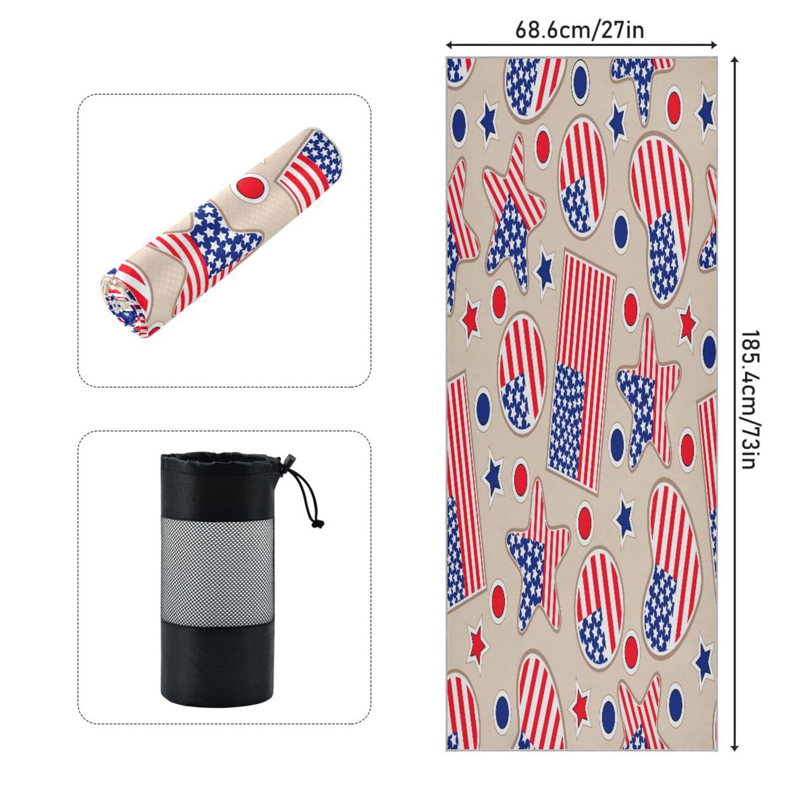 pnyoin Unique American Pattern Yoga Towel,Hot Yoga Mat Towel with Grip Dots Sweat Absorbent Non-Slip for Hot Yoga, 24